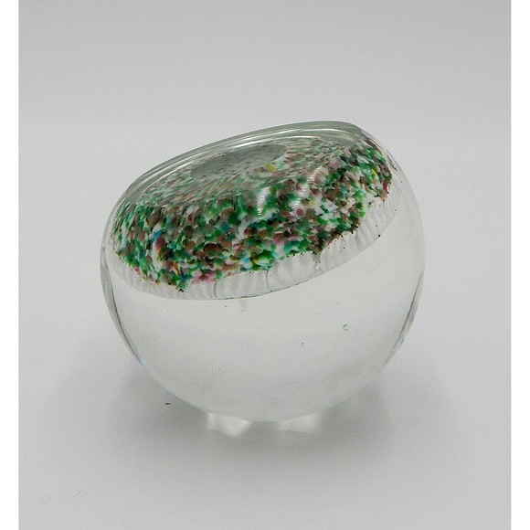 Millefiori Art Glass Paperweight Packed Cane Gold Green White 3 Inch - Picture 8 of 11